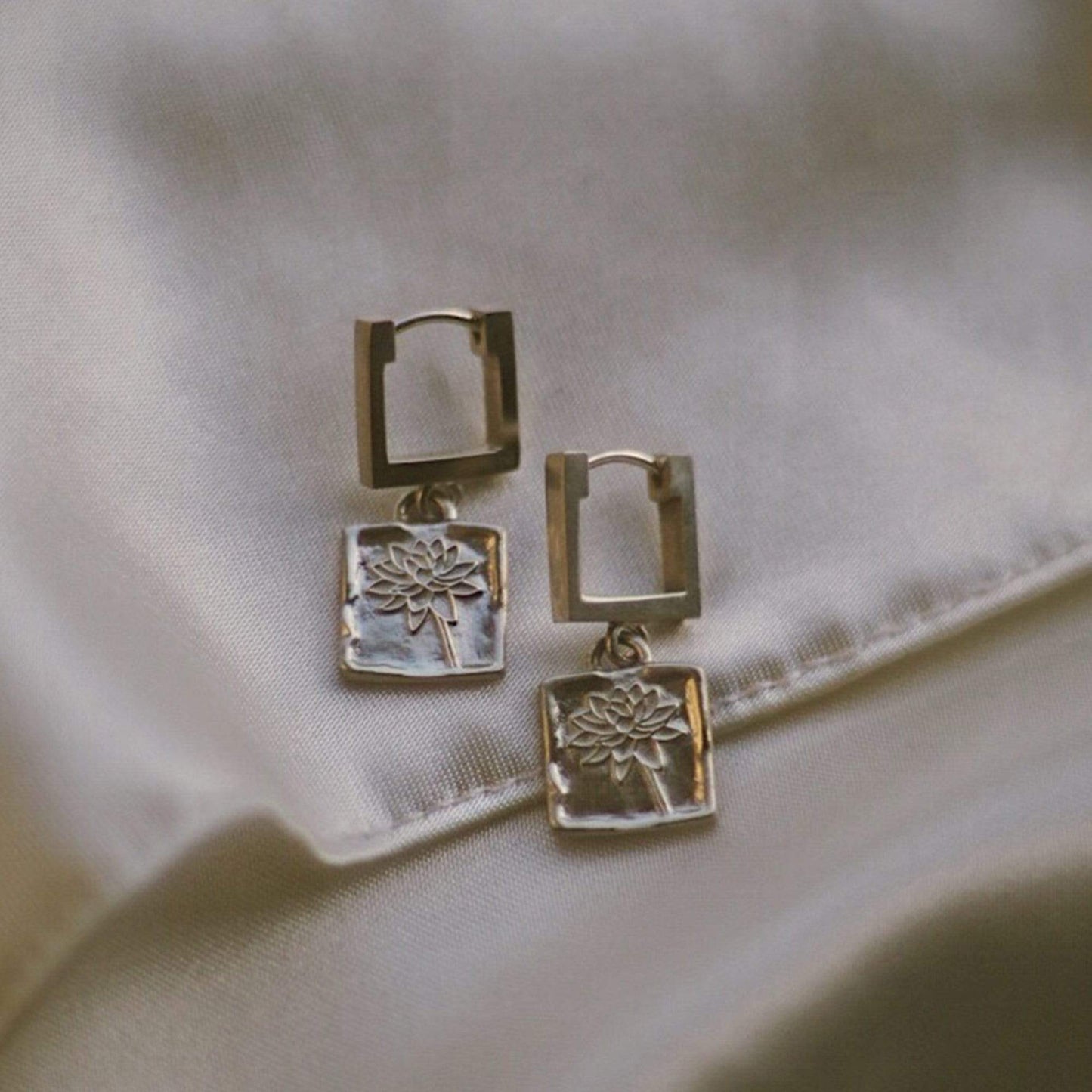 Water Lily Drop Earrings Sterling Silver