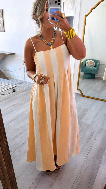 Sunshine Ribbon Midi Dress, Cream/Coral