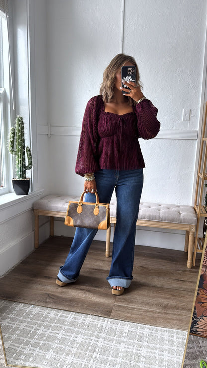 Sylvie Sweetheart Blouse, Burgundy