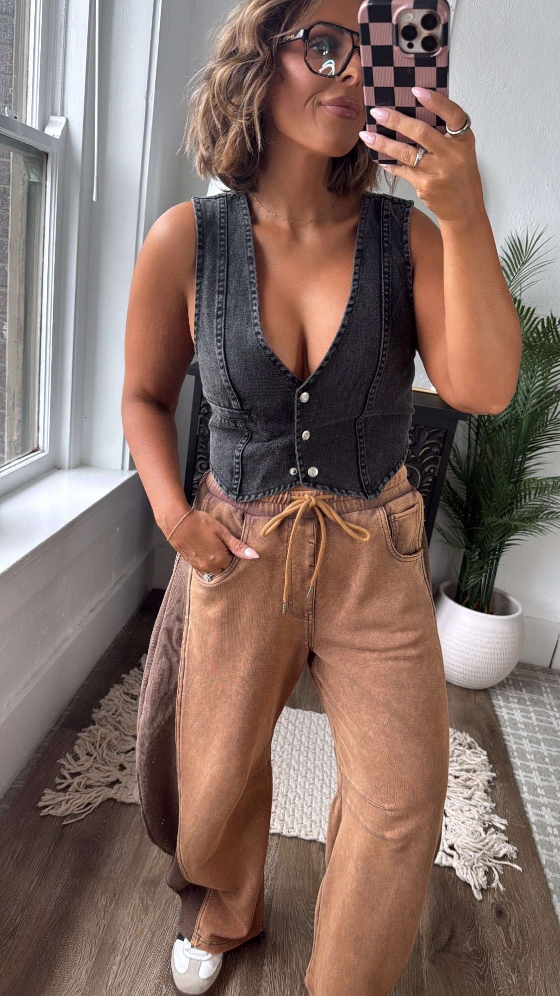 Western Vintage Washed Denim Vest, Black