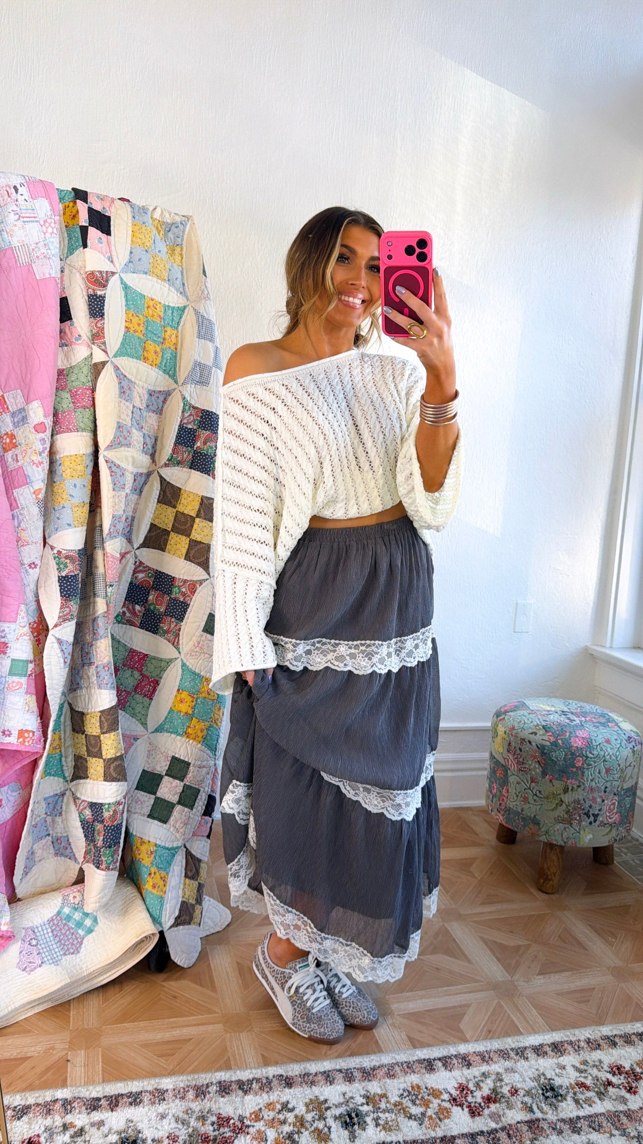 Stormy Meadow Maxi Skirt, Stone
