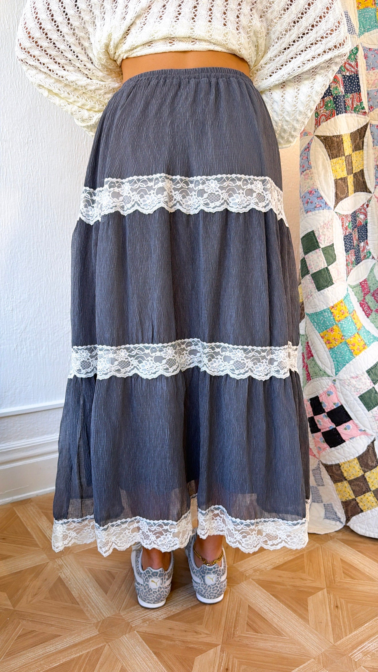 Stormy Meadow Maxi Skirt, Stone