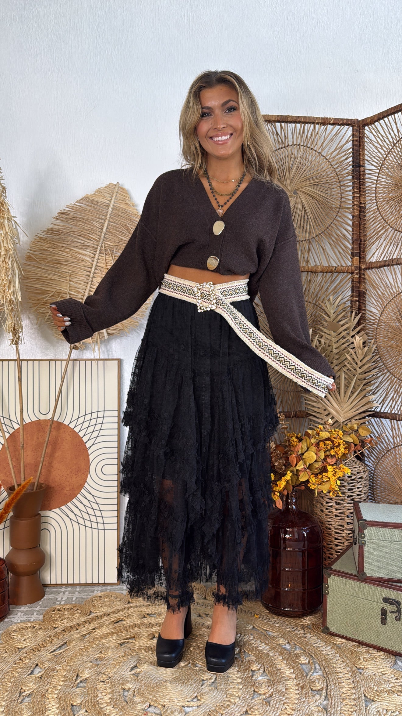 Whispering Shadows Mesh Skirt, Black