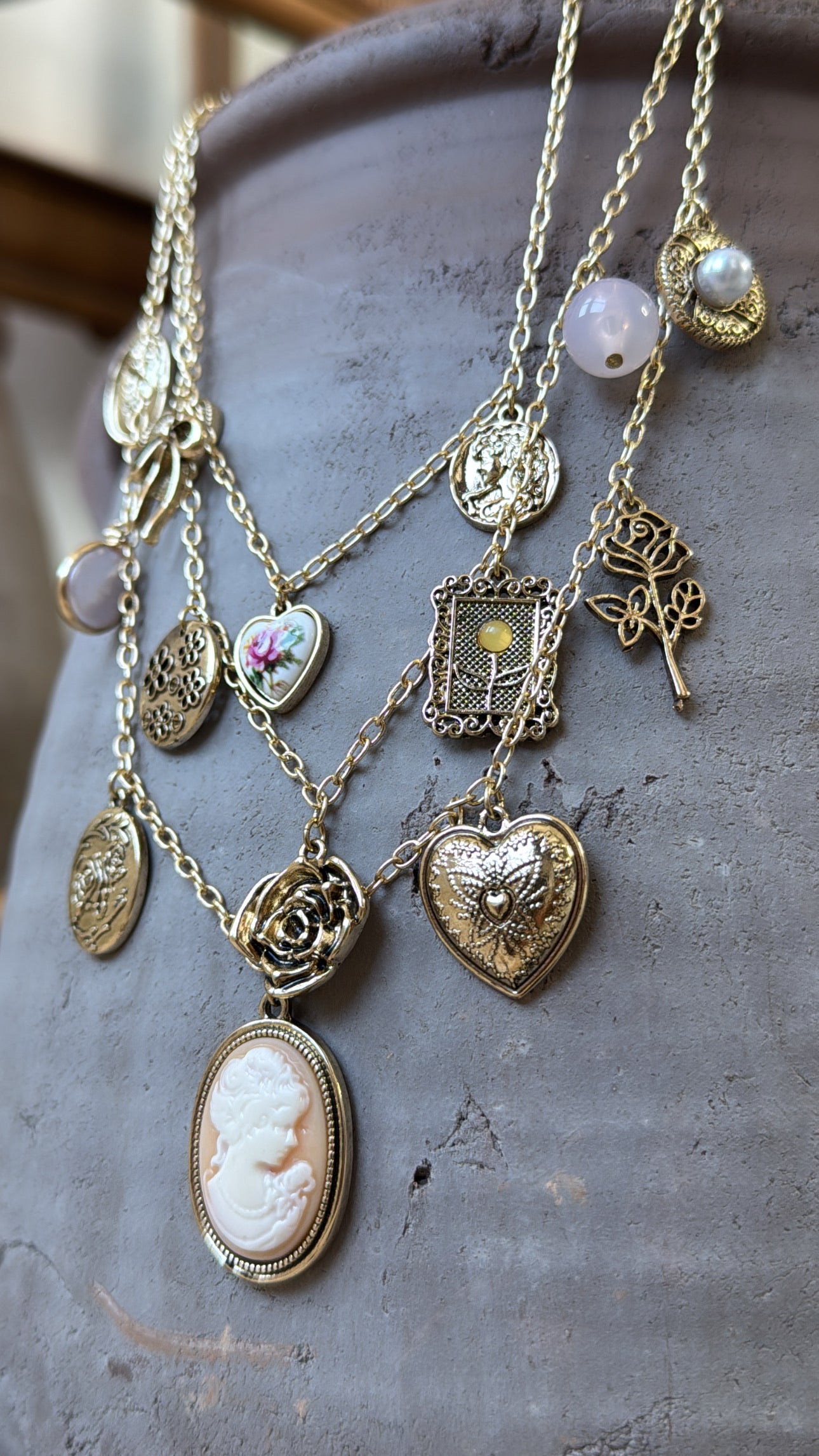 Rose Crest Multi Layered Necklace, Gold