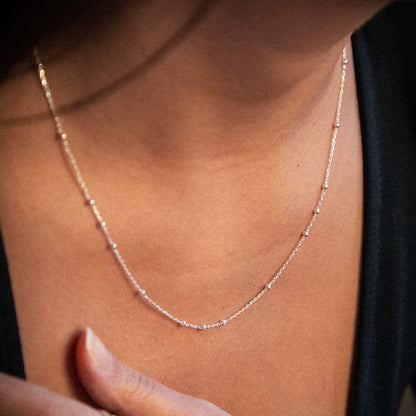 Beaded Layering Chain Necklace Sterling Silver