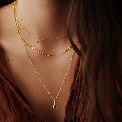 Emerald May Birthstone Charm Necklace 18ct Gold Plate