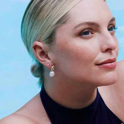 Estée Lalonde Fine Sapphire & Pearl Drop Earrings 14ct Solid Gold