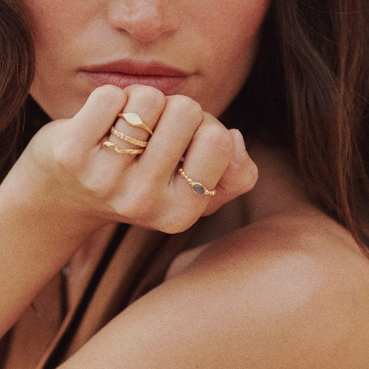 Healing Stone Bobble Ring 18ct Gold Plate