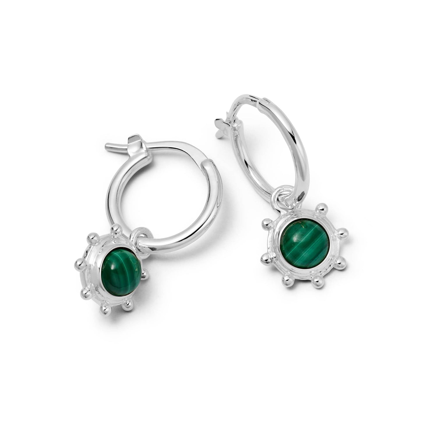 Malachite Healing Stone Charm Earrings Sterling Silver
