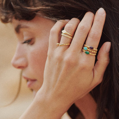 Malachite Healing Stone Bobble Ring 18ct Gold Plate