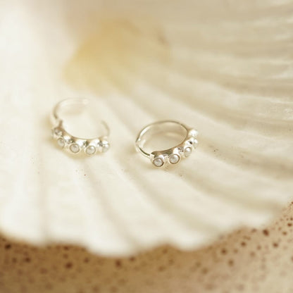 Mini Pearl Huggie Earrings Sterling Silver