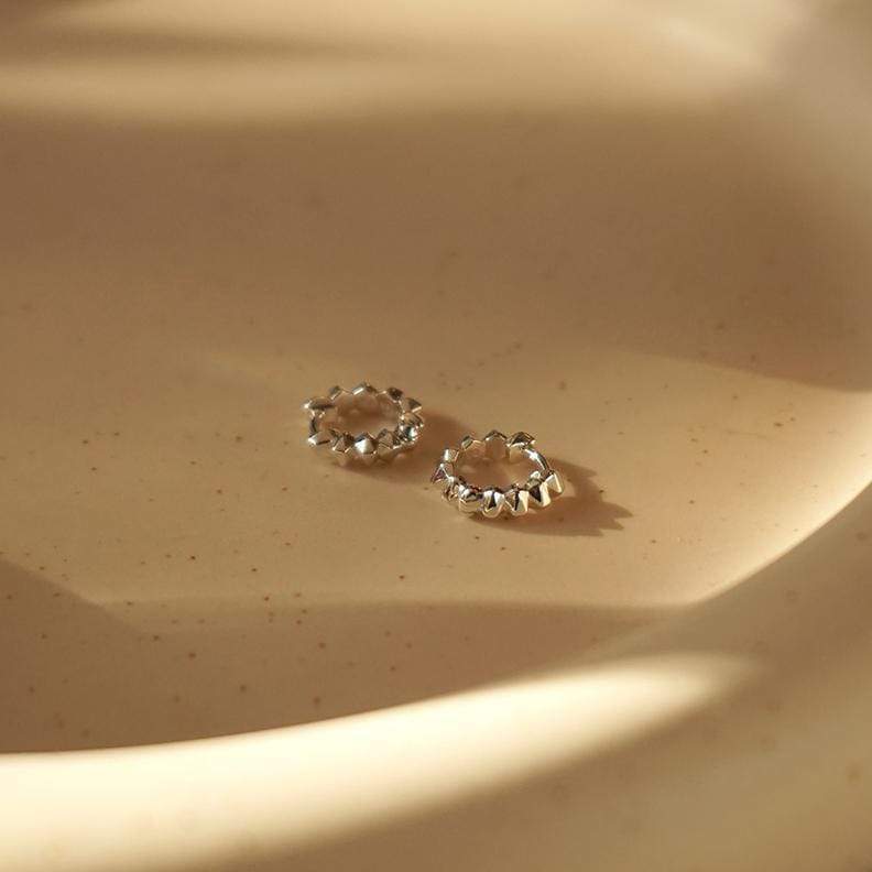 Studded Huggie Hoop Earrings Sterling Silver