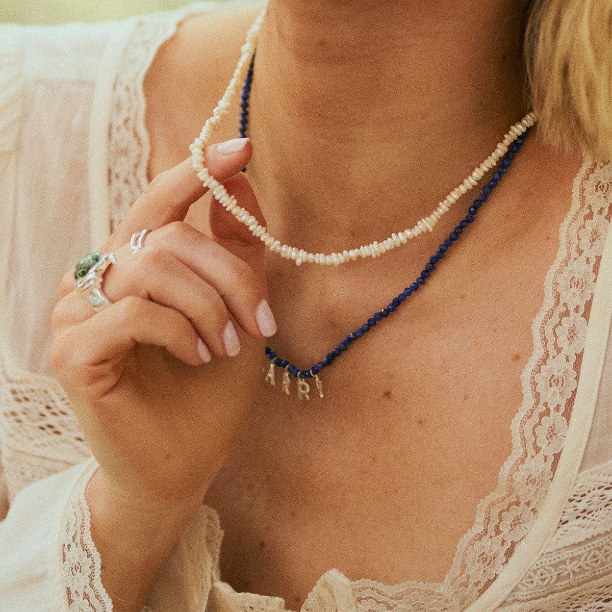 Polly Beach Pearl T Bar Necklace Sterling Silver