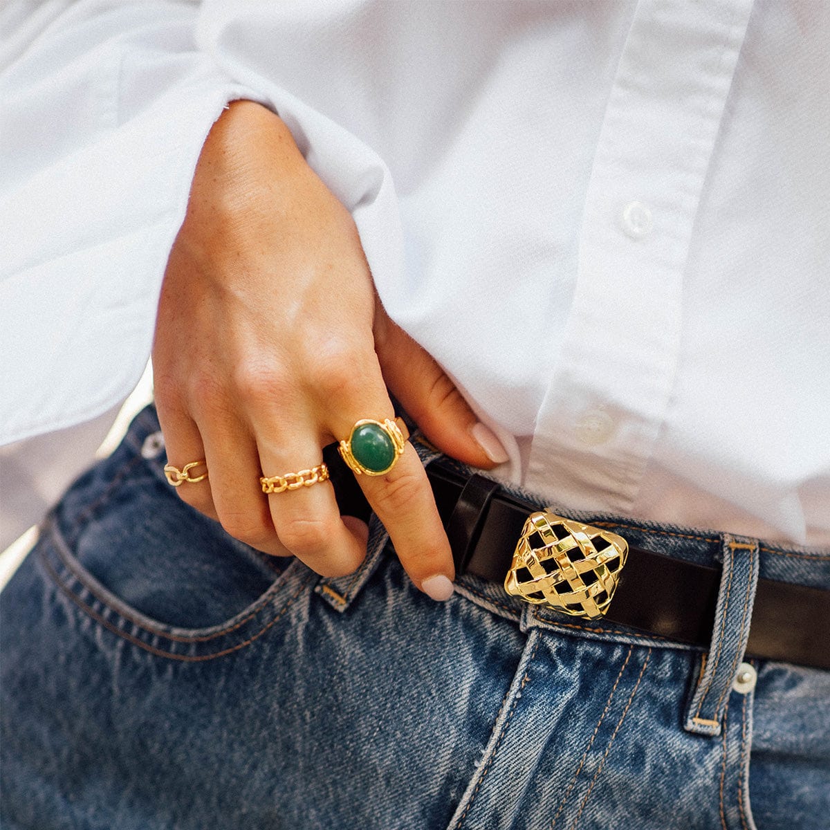 Polly Chunky Gemstone Ring 18ct Gold Plate