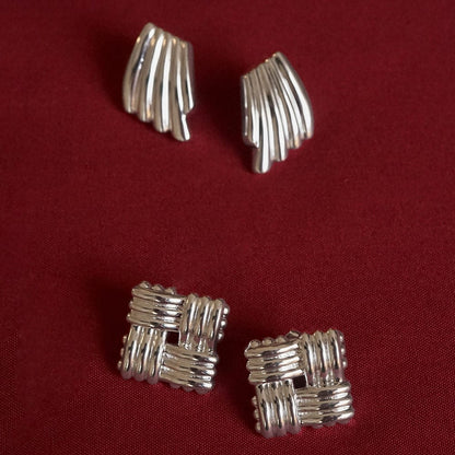 Polly Mini Lattice Stud Earrings Silver Plate