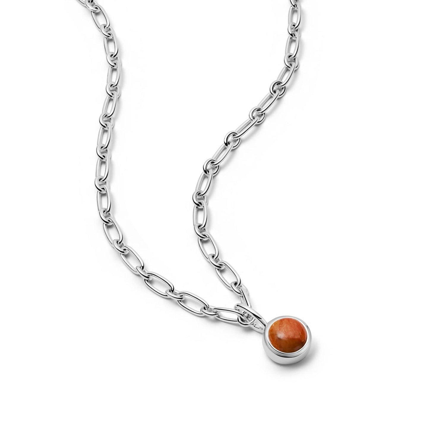 Red Coral Chunky Healing Stone Necklace Sterling Silver