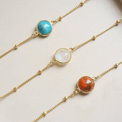 Red Coral Healing Stone Bobble Bracelet 18ct Gold Plate