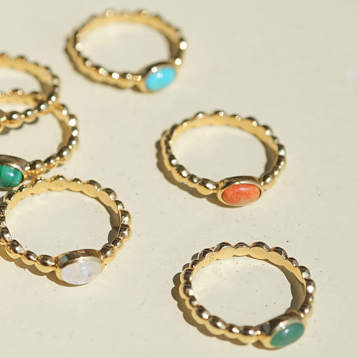 Red Coral Healing Stone Bobble Ring 18ct Gold Plate
