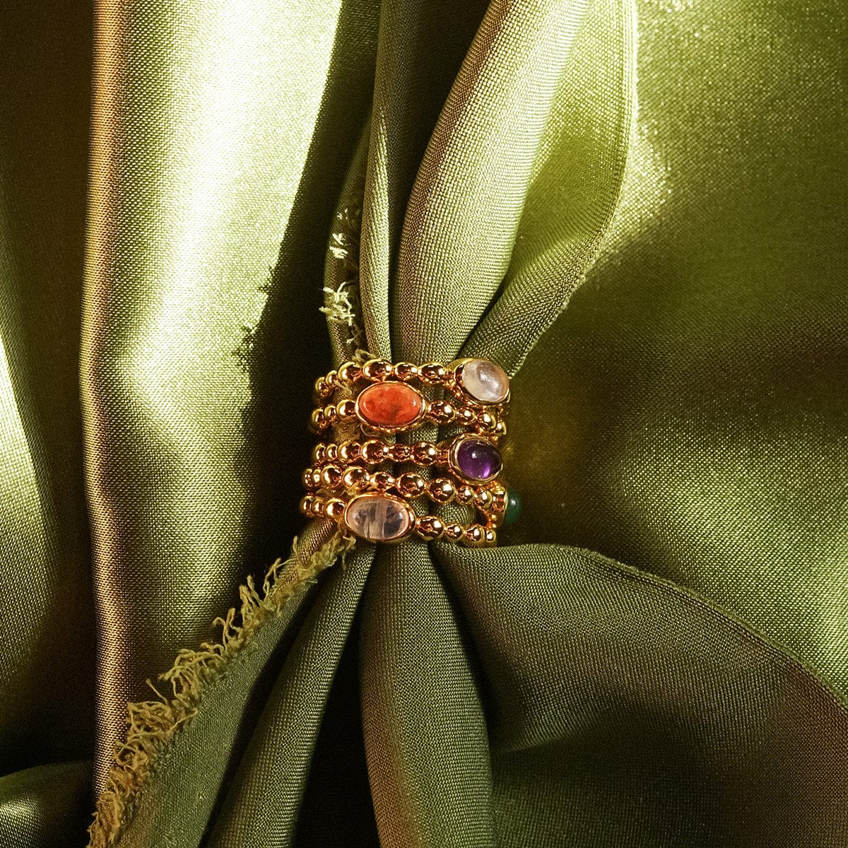 Red Coral Healing Stone Bobble Ring 18ct Gold Plate
