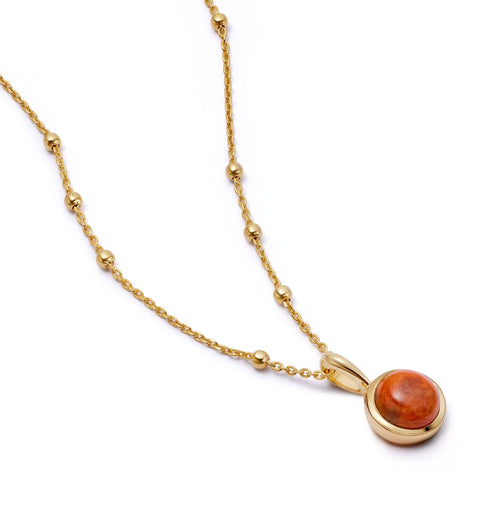 Red Coral Healing Stone Necklace 18ct Gold Plate
