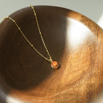 Red Coral Healing Stone Necklace 18ct Gold Plate
