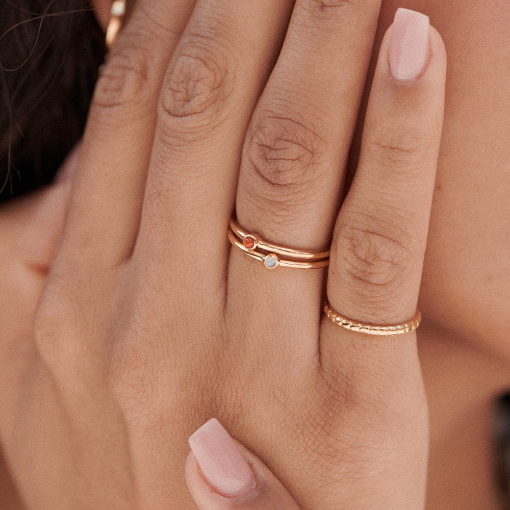 Red Coral Healing Stone Ring 18ct Gold Plate