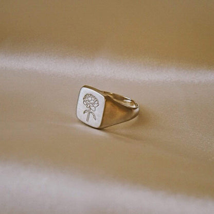 Rose Signet Ring Sterling Silver