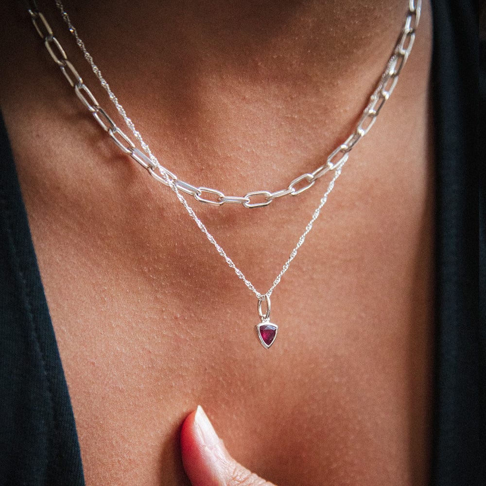 Ruby July Birthstone Charm Necklace Sterling Silver