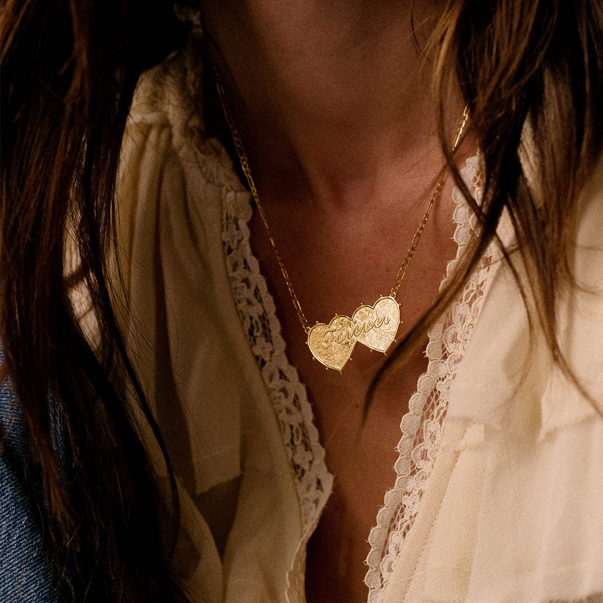 Shrimps Double Heart Necklace 18ct Gold Plate