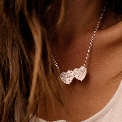 Shrimps Double Heart Necklace Silver Plate