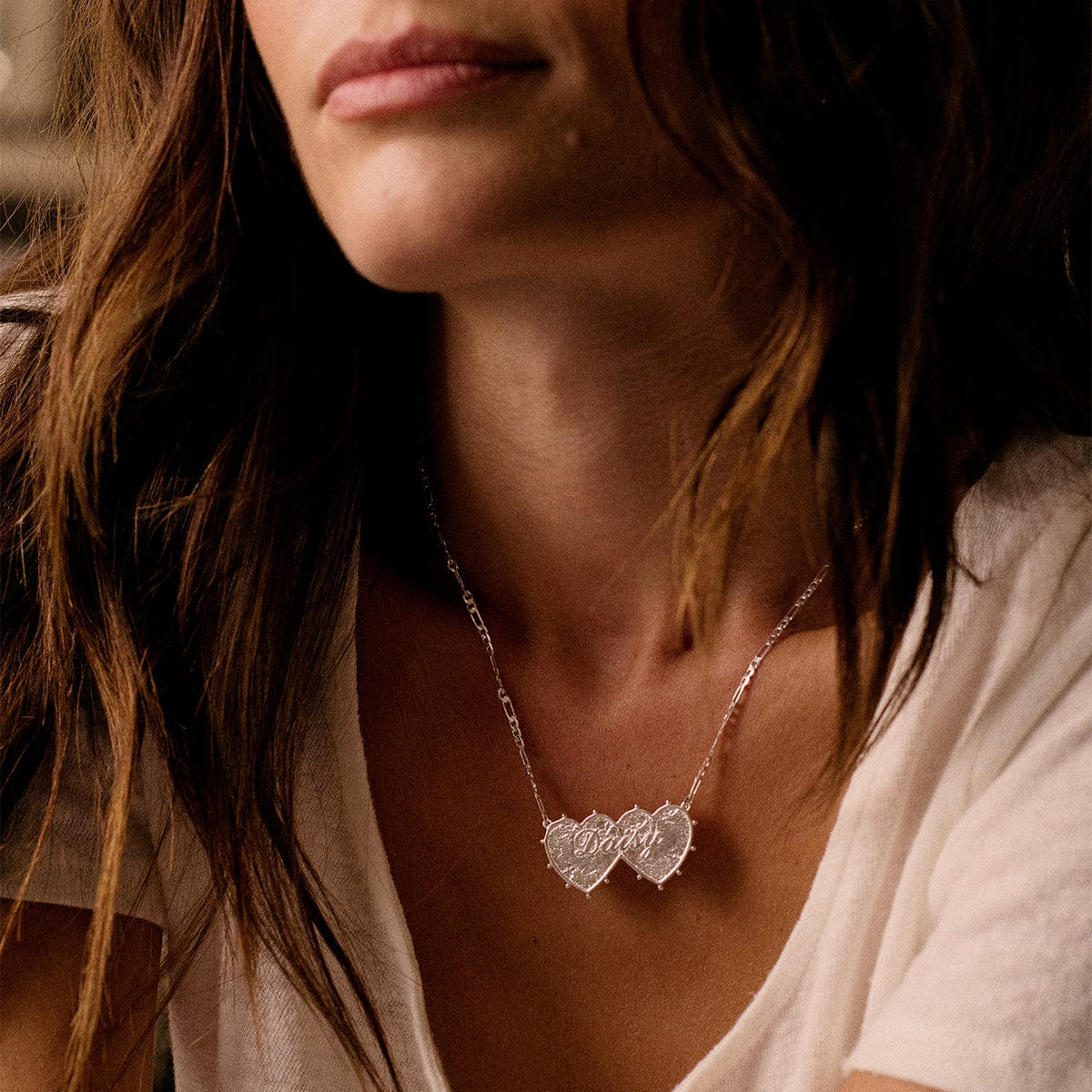Shrimps 'Daisy' Double Heart Necklace Silver Plate