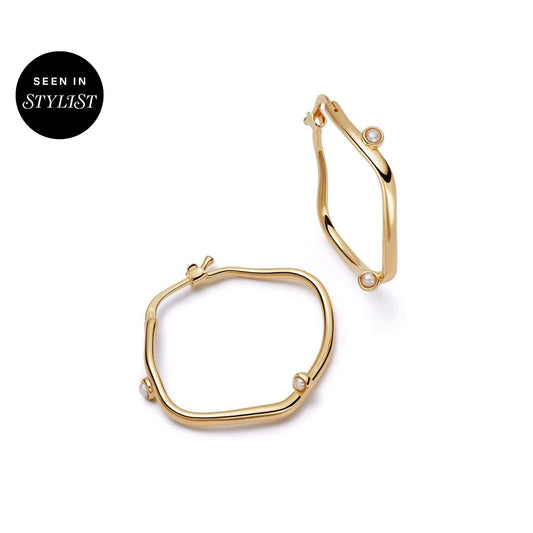 Shrimps Organic Pearl Hoop Earrings 18ct Gold Plate