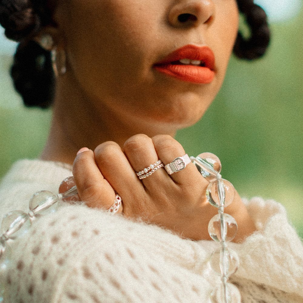 Shrimps Pearl Beaded Ring Sterling Silver