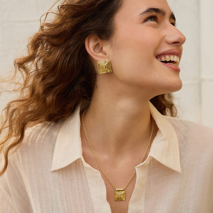 Strata Square Pendant Necklace 18ct Gold Plate