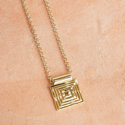 Strata Square Pendant Necklace 18ct Gold Plate