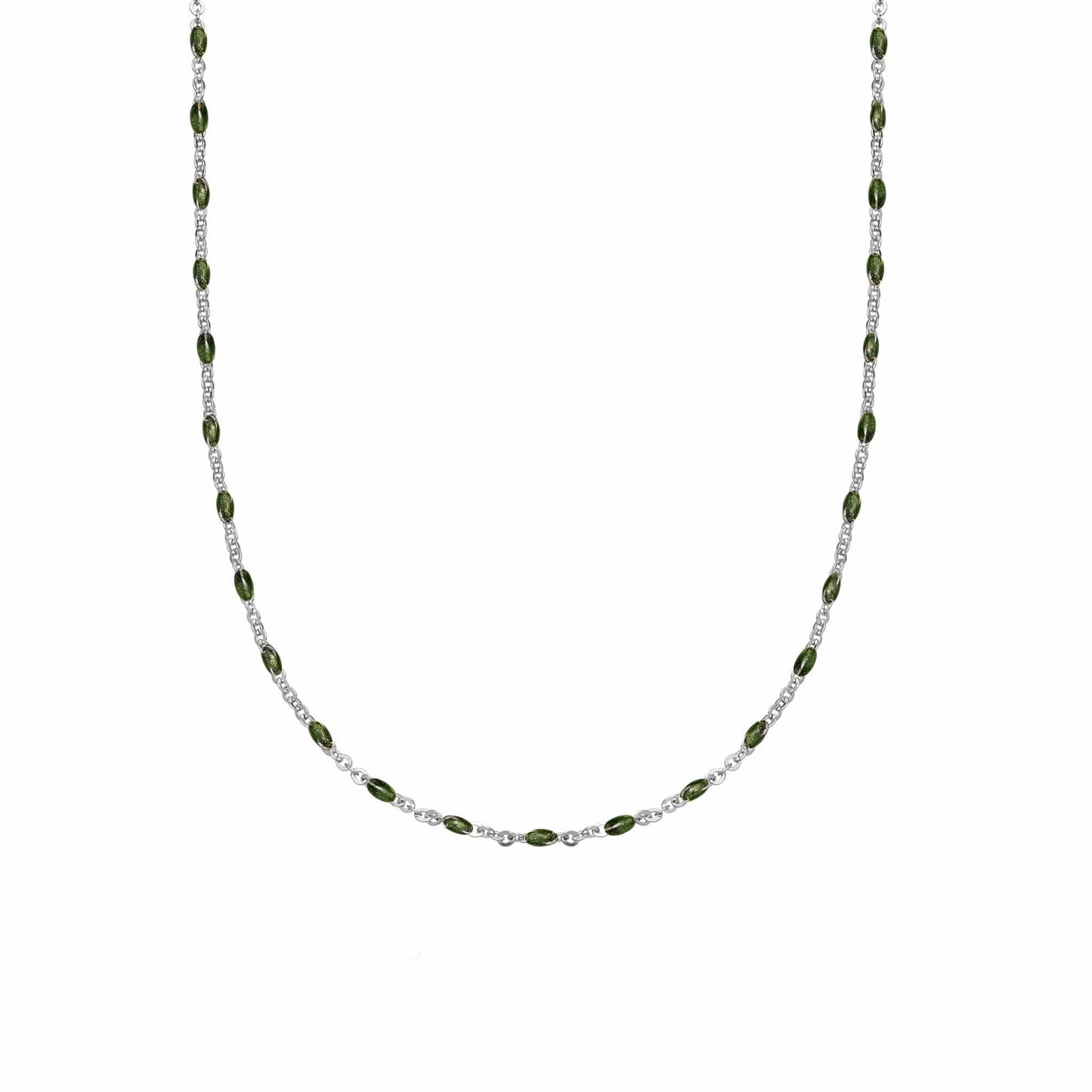 Treasures Green Beaded Necklace Sterling Silver